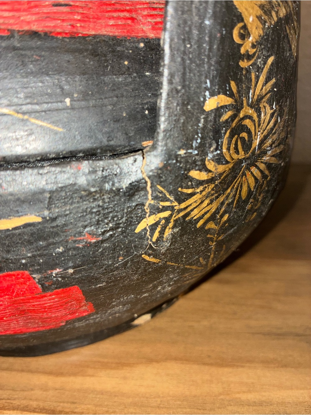 Vintage Chinese Peranakan Wedding Basket Hand Painted Black Red Bamboo rare - Picture 14 of 16